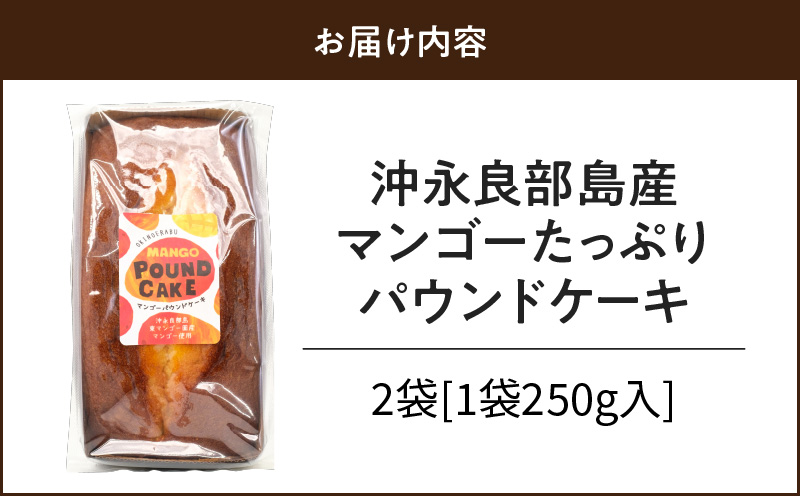 濃厚な味わい！ 沖永良部島産マンゴーたっぷりパウンドケーキ×2袋　W011-093u