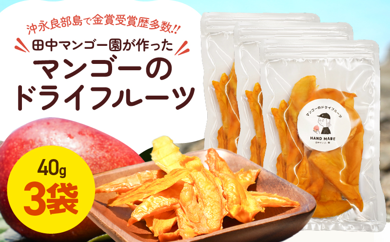 【先行受付】田中マンゴー園が作ったマンゴーのドライフルーツ 40g×3袋　W001-013-03