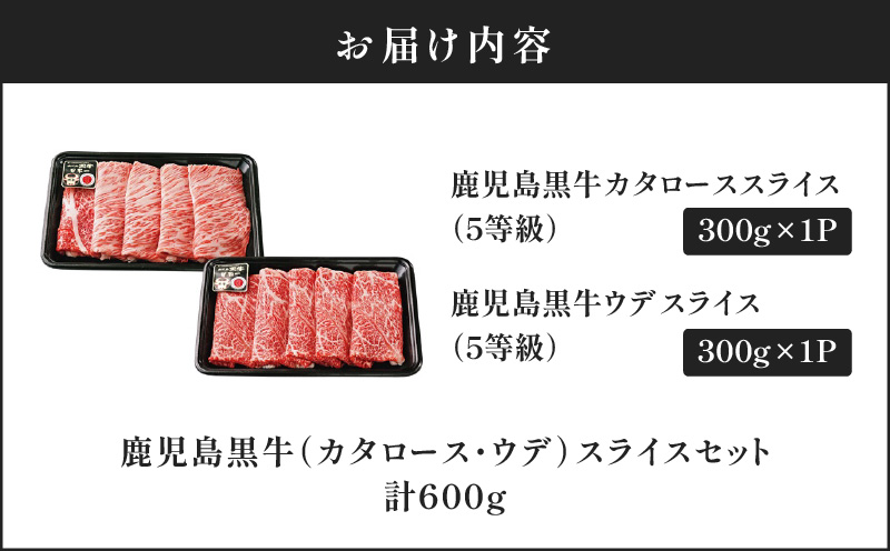 鹿児島黒牛（肩ロース･ウデ）スライスセット 計600g（D-101）　C069-005