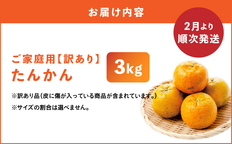 【2026年先行予約】＜ご家庭用＞訳あり たんかん 3kg（2026年2月より順次発送）　C071-001-03