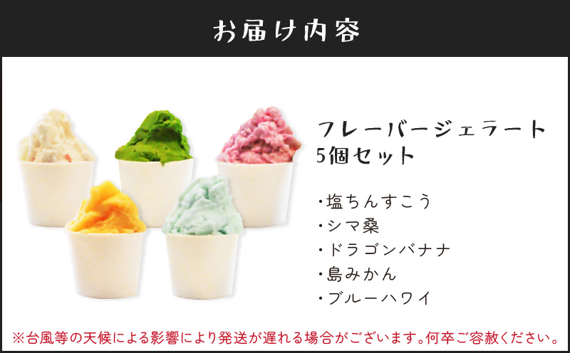 花火大会応援！島の人気店、島の特産品とパワーをジェラートに！島の特産品を活かしたフレーバー！ジェラート 5個セット　C073-001
