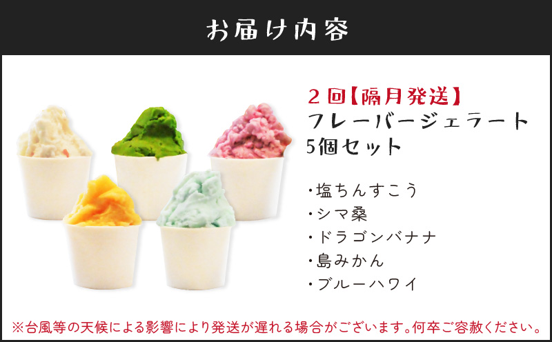 【全2回定期便】花火大会応援！島の人気店、島の特産品とパワーをジェラートに！島の特産品を活かしたフレーバー！ジェラート 5個セット　C073-T01