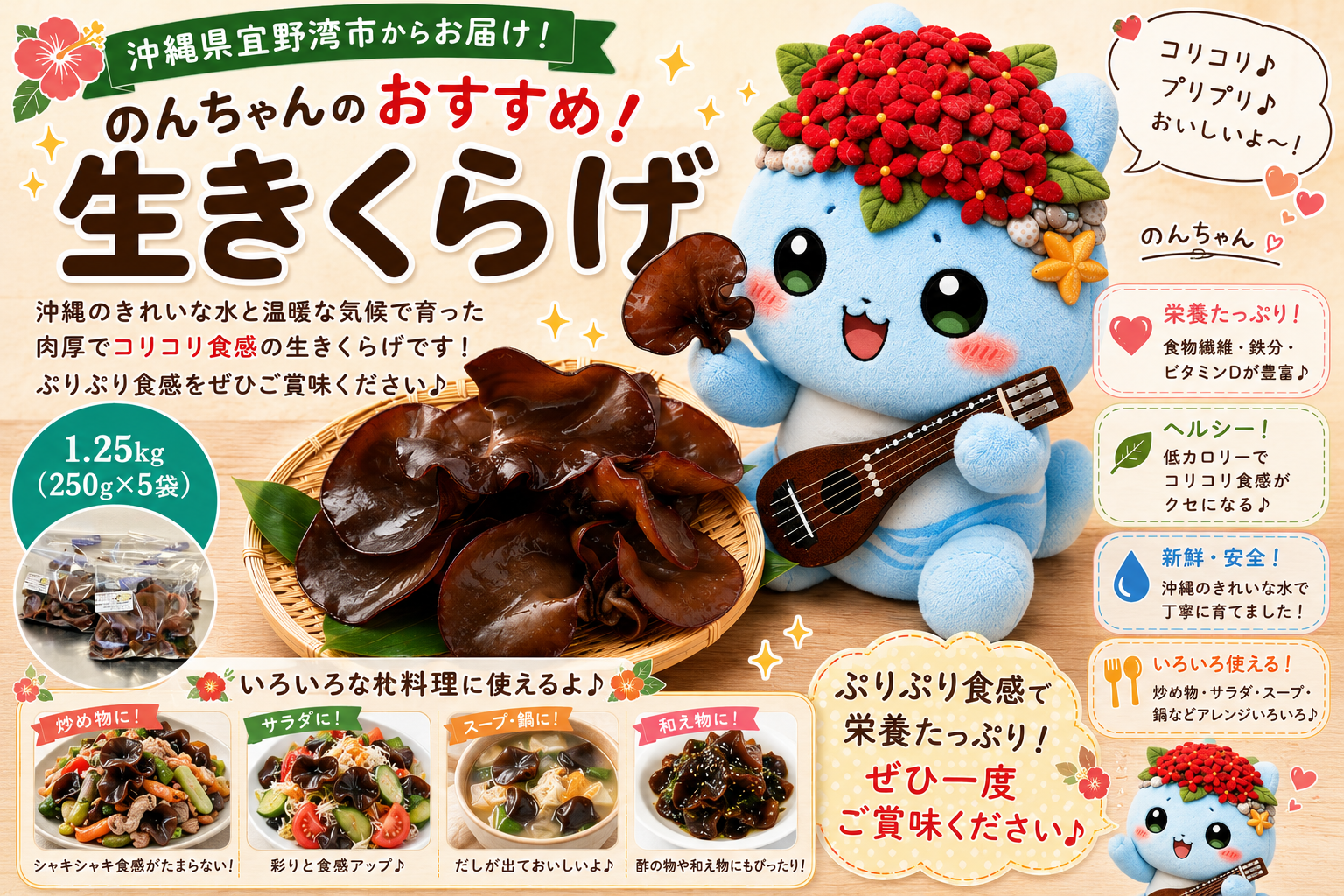 沖縄県産 生きくらげ1.25kg (250g5袋) | 就労継続支援B型事業所パピルス | 国産 肉厚 ぷるぷる 産地直送 採れたて 新鮮 | 健康 美容 鉄分 食物繊維 ビタミンD グルメ | 沖縄県 宜野湾市 送料無料