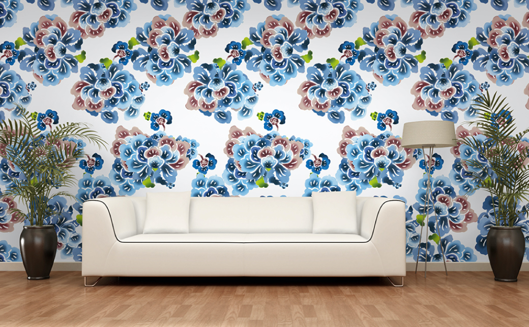 紅型壁紙 2m CUORE.white クオーレホワイト | 紅琉 BINRYU アラヤプランニング株式会社 | 沖縄 伝統工芸 びんがた 紅型 | 防炎 抗菌 壁紙 | テキスタイル インテリア モダン ナチュラル | 柄 花柄