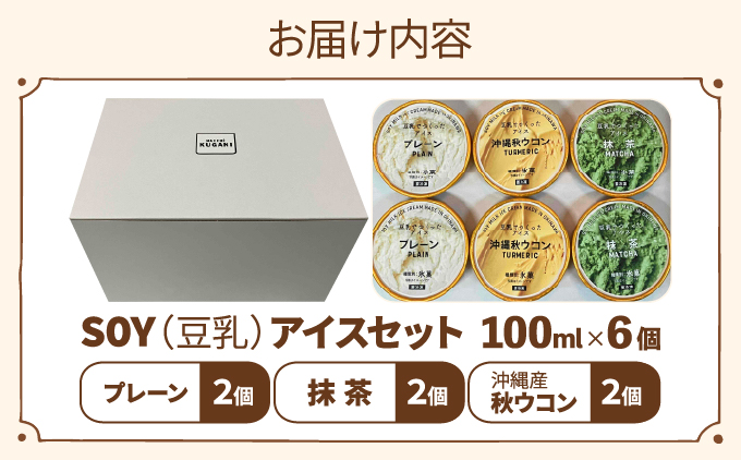 SOY(豆乳)アイス 6個セット (プレーン(豆乳のみ)・抹茶・沖縄産秋ウコン) 3種類 各2個 | 沖縄ウコン堂 ソイアイス アイスクリーム | 国産 沖縄産 | ヘルシー 低カロリー デザート スイーツ | ヴィーガン 植物性100% | 宜野湾市 送料無料