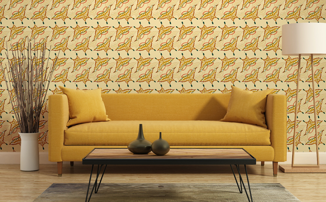 紅型壁紙 2m HABERU ハベル | 紅琉 BINRYU アラヤプランニング株式会社 | 沖縄 伝統工芸 びんがた 紅型 | 防炎 抗菌 壁紙 | テキスタイル インテリア モダン ナチュラル | 柄