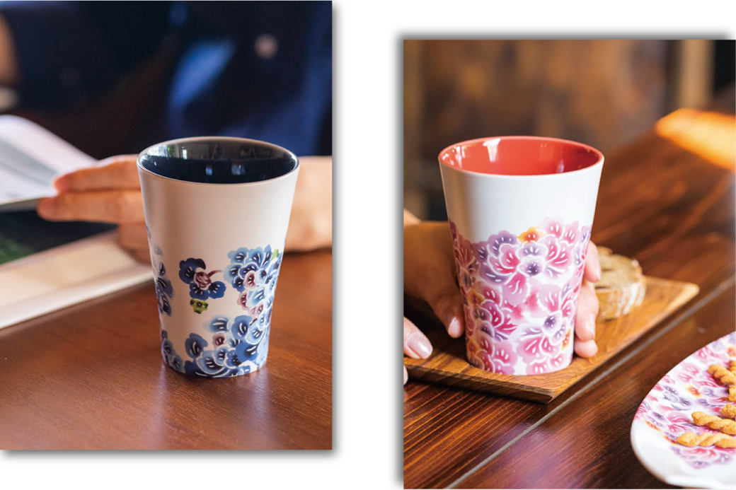 【スーリール】有田焼 ビアグラス | 紅琉 BINRYU アラヤプランニング株式会社 | 沖縄 伝統工芸 びんがた 紅型 | 柄 花柄 | 磁器 ビアカップ ビールグラス