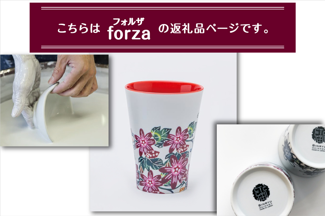 【フォルザ】有田焼 ビアグラス | 紅琉 BINRYU アラヤプランニング株式会社 | 沖縄 伝統工芸 びんがた 紅型 | 柄 花柄 | 磁器 ビアカップ ビールグラス