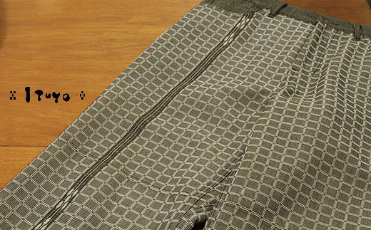 AZ-66 みんさー織 総手織りパンツ（楕円ヒチガーラ  グレイッシュ）Lサイズ