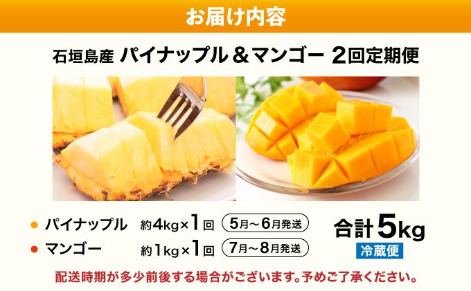 【2026年5月から発送 2回定期便】石垣島産パイナップル 約4kg ・マンゴー約1kgセット KP-21