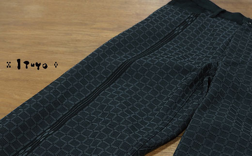 みんさー織 総手織りパンツ（楕円ヒチガーラ  ブラック）LLサイズ AZ-64-1