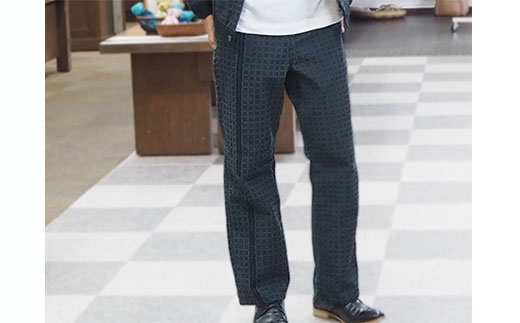 みんさー織 総手織りパンツ（楕円ヒチガーラ  ブラック）LLサイズ AZ-64-1