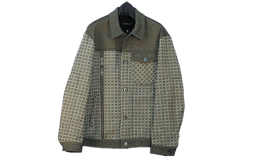 AZ-72 みんさー織 総手織りブルゾン＆パンツ（楕円ヒチガーラ  グレイッシュ）Lサイズ