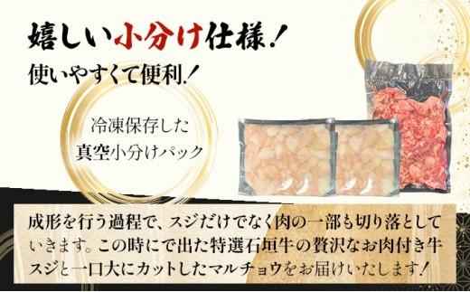 【2025年11月以降順次発送】特選石垣牛の牛スジとマルチョウをご家庭で！！牛スジ500g、マルチョウ300ｇ×2の大容量セット | 沖縄 石垣 牛スジ マルチョウ ホルモン 牛 肉 特選 黒毛 和牛 贅沢 | IM-25