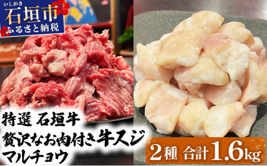 【2025年11月以降順次発送】特選石垣牛の牛スジとマルチョウをご家庭で！！牛スジ500g×2、マルチョウ300ｇ×2の大容量セット | 沖縄 石垣 牛スジ マルチョウ ホルモン 牛 肉 特選 黒毛 和牛 贅沢 | IM-24