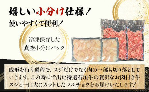 【2025年11月以降順次発送】特選石垣牛の牛スジとマルチョウをご家庭で！！牛スジ500g×2、マルチョウ300ｇ×2の大容量セット | 沖縄 石垣 牛スジ マルチョウ ホルモン 牛 肉 特選 黒毛 和牛 贅沢 | IM-24