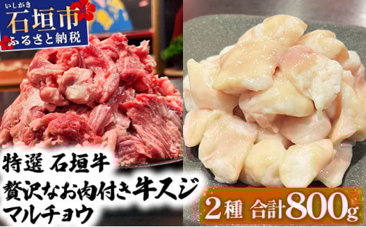 【2025年11月以降順次発送】特選石垣牛の牛スジとマルチョウをご家庭で！！牛スジ500gマルチョウ300ｇのセット | 沖縄 石垣 牛スジ マルチョウ ホルモン 牛 肉 特選 黒毛 和牛 贅沢 | IM-23