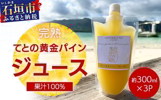 《2026年4月以降順次発送》完熟てとの黄金パインの果汁100％！！濃厚ジュース300ml×3パックをお届け！【 沖縄県 石垣 完熟 パイン パイナップル 黄金 果汁 100％ 】TF-45_R8