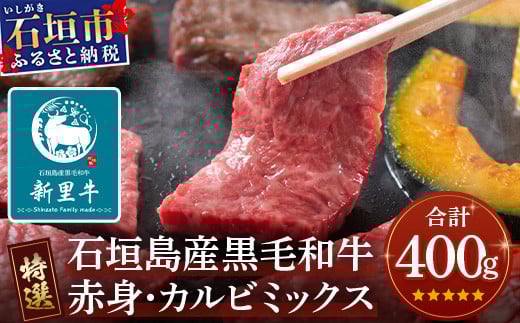 石垣島産 黒毛和牛 新里牛 【特選】赤身・カルビ焼肉ミックス(400g×1袋)【 焼肉 特選 カルビ 赤身 牛肉 和牛 バーベキュー BBQ 石垣 石垣島 沖縄 八重山 】SZ-16