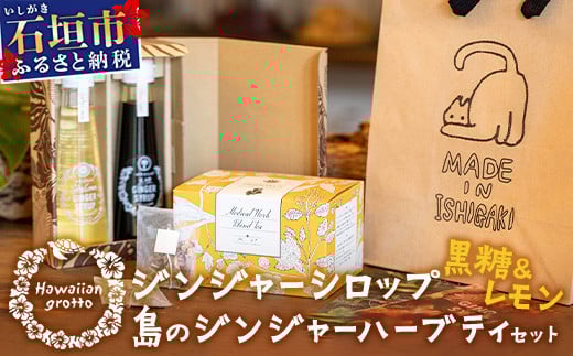 ジンジャーシロップ(⿊糖＆レモン)2本セットBOX⼊り、島のジンジャーハーブティーセット HW-3 【沖縄県石垣市 沖縄 沖縄県 琉球 八重山 八重山諸島 石垣 石垣島 送料無料 ⽯垣島産⽣姜 生姜 シロップ ジンジャー ジンジャーシロップ グラニュー糖 黒糖 砂糖 ⾚唐⾟⼦ 果汁 塩 ⽯垣の塩 レモングラス レモン フルーツ ハーブ ハーブティー ミント  ギフト 国産】