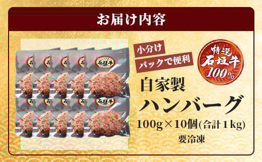 石垣牛 ハンバーグ ≪100g10個≫（八重山パーツミート）【 ビーフハンバーグ 手作り ハンバーグ いしがき牛ハンバーグ 石垣牛 】I-9 