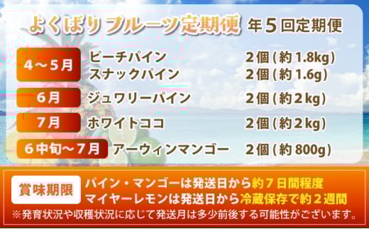 《2026年4月中旬以降発送》島のおいしいを贅沢に！大満足のパイナップル4種と最高糖度20度⁉完熟マンゴーの定期便　年5回に分けてお送りします