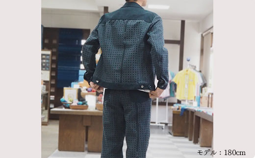 AZ-69 みんさー織 総手織りブルゾン＆パンツ（楕円ヒチガーラ  ブラック）Lサイズ