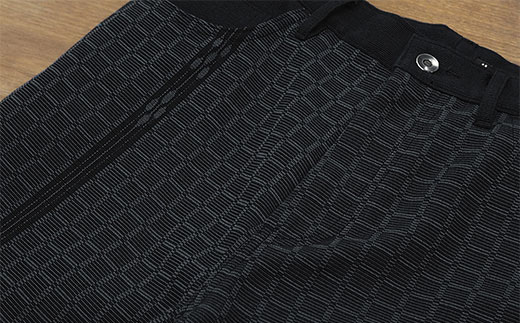 みんさー織 総手織りパンツ（楕円ヒチガーラ  ブラック）Lサイズ AZ-63-1