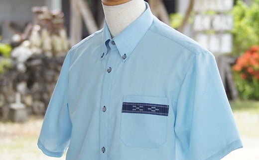 みんさーウェア　ボタンダウン（青）Lサイズ AI-7-L