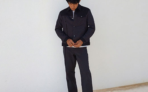 AZ-69 みんさー織 総手織りブルゾン＆パンツ（楕円ヒチガーラ  ブラック）Lサイズ