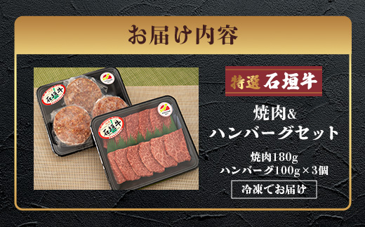 特選石垣牛100%ハンバーグ100g×3個＋特選石垣牛元卸お任せ焼肉180gセット　I-17-1