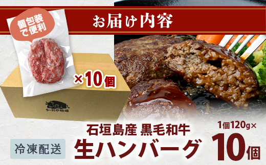 石垣島産　黒毛和牛 生ハンバーグ　120g x 10個 UN-2