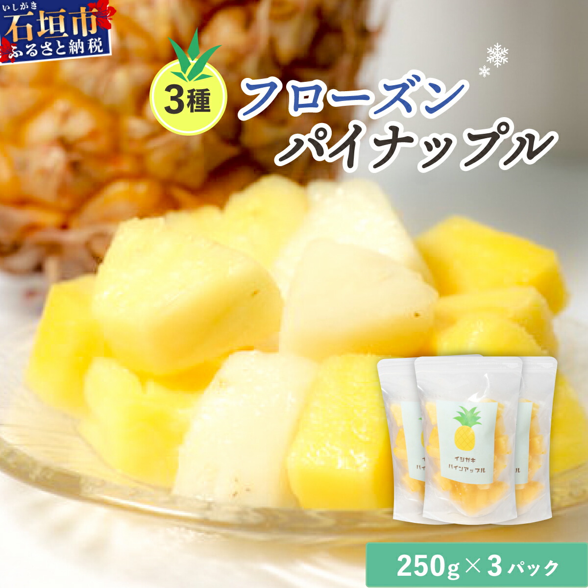 先行予約＜2026年6月より順次発送＞贅沢3種フローズンパイナップル 3パック【 沖縄県 石垣市 果物 パイナップル 冷凍 パイン フローズン 送料無料 】 EF-5