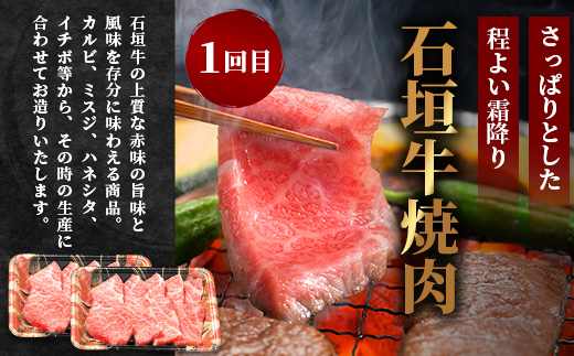 【全3回 定期便A】 石垣牛特選　焼肉・サーロインステーキ・すきしゃぶ　計2.2kg （いしなぎ屋）【 特選肉 肉 高級 黒毛和牛 和牛 牛 】AB-29