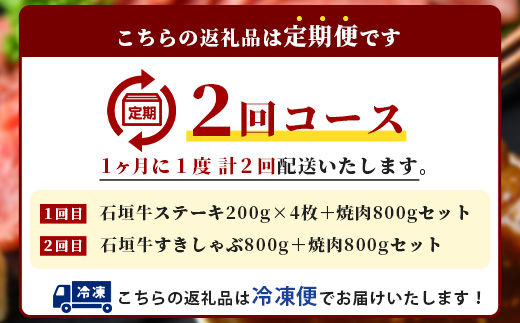 【全2回 定期便E】 石垣牛 ステーキ＆焼肉特盛セット・すきしゃぶ800g＆焼肉特盛セット　計3.2kg（いしなぎ屋）【 特選肉 肉 高級 黒毛和牛 和牛 牛 】AB-33