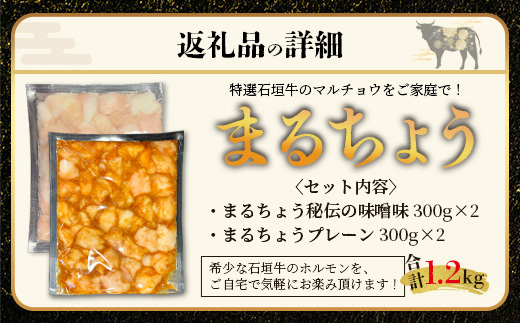 希少な特選石垣牛のホルモンをご家庭で！！マルチョウ300g×4パック 秘伝の味噌味とプレーンの食べ比べセット【 沖縄 石垣 和牛 石垣牛 希少 特選 肉 味噌 みそ 味付 ホルモン マルチョウ 冷凍 小分け 】IM-19