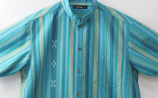 AZ-86 みんさー織 総手織りマオカラーシャツ（ニライカナイBG）Mサイズ