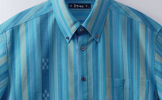 AZ-83 みんさー織 総手織りボタンダウンシャツ（ニライカナイBL）Mサイズ