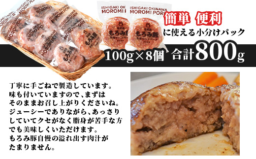 【石垣島ブランド豚】もろみ豚 特製 ハンバーグ 100g×8個【合計800g】【もろみで育てる自慢の豚肉】小分け 惣菜 AH-8-1