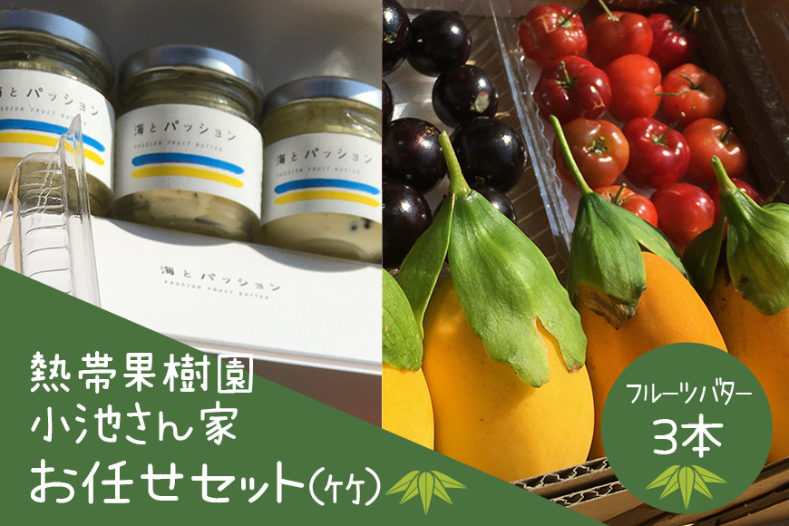 【先行予約 2026年 発送】熱帯果樹園小池さん家 お任せ セット （竹） フルーツバター 大瓶 3個入り 沖縄 旬 フルーツ 薬味 ハーブ 野菜 ナッツ お任せセット 果物 バター 詰め合わせ パッションフルーツ マンゴー ライチ 旬の果物 おまかせ