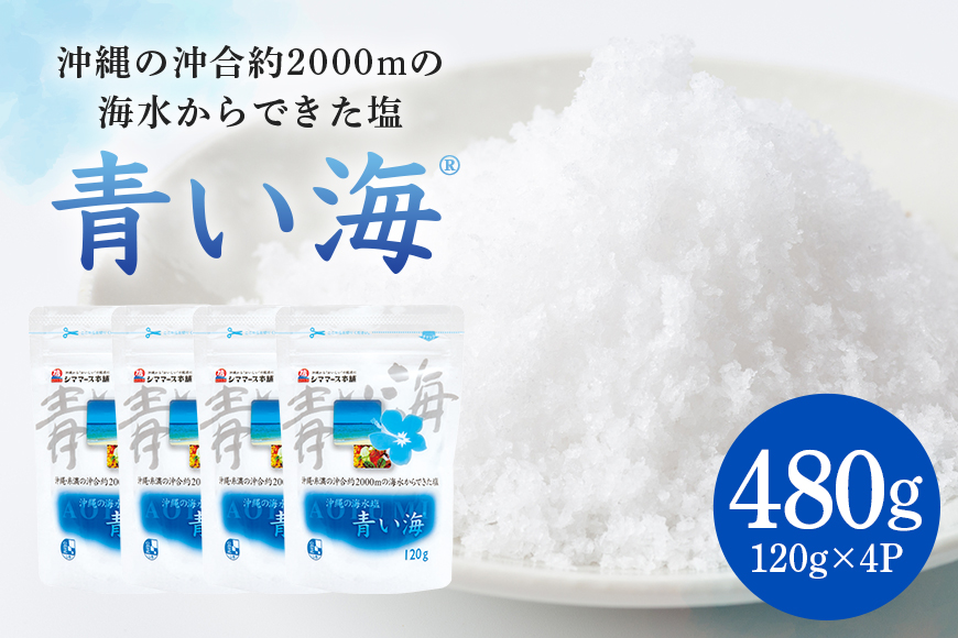 青い海120g×4P 塩 しお 調味料 食塩 沖縄 海塩 料理用 ミネラル 沖縄県 糸満市 88-2