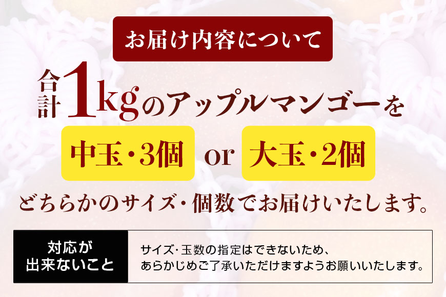 【2025年発送】沖縄県糸満産の「濃厚アップルマンゴー」1kg　オリジナル贈答用化粧箱入り　生産者：ゆいぐくるマンゴー