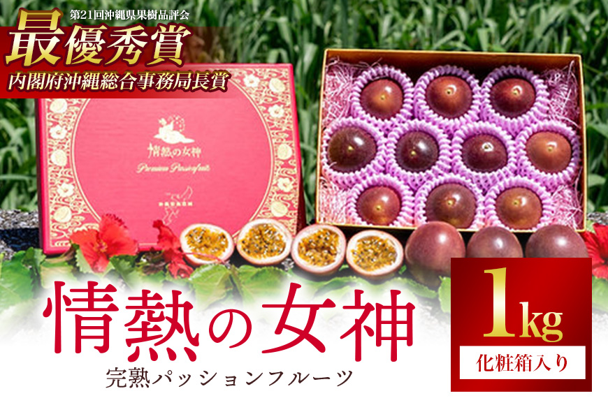 【 先行予約 2026年 発送 】 沖縄情熱農園 栽培期間中農薬不使用栽培 パッションフルーツ 「情熱の女神」 1kg (化粧箱) 贈答用 贈答品 ギフト 沖縄県産 果物 フルーツ くだもの 産地直送 農家直送 産直 酸味 甘い 1キロ 贈り物 沖縄県 糸満市