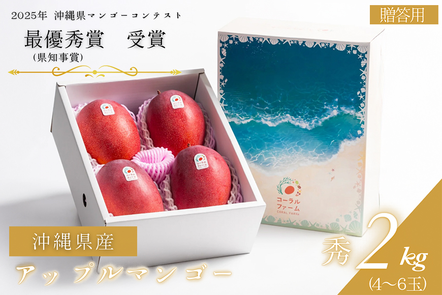 【 先行予約 2026年 発送 】コーラルファーム アップルマンゴー 2kg (4〜6玉) 秀品 沖縄県産 マンゴー アーウィンマンゴー 2キロ 国産 完熟マンゴー 果物 くだもの フルーツ 完熟 夏 沖縄 お取り寄せ ギフト 産地直送 農家直送 糸満市