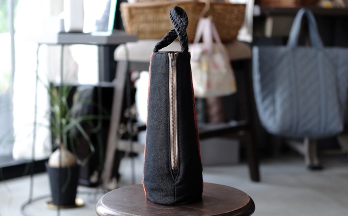 ヤシラミ花織 ワインバッグ 格子モダン (焦茶・濃オレンジ系織物) ボトルバッグ ワインケース ワインクーラー 保冷 おしゃれ 沖縄市 / FABRIC SHOP MINAMI [BCCS003-02]