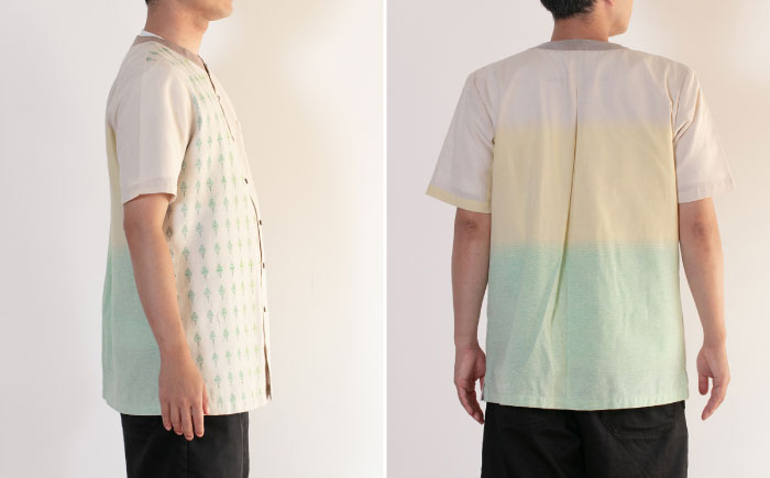 サマーシャツ（ベージュボーダーグラデーション / メンズ） 琉球織物 経浮花織 ファッション フォーマル カジュアル 冠婚葬祭 / 沖縄市 FABRIC SHOP MINAMI [BCCS006]