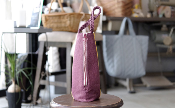 経浮花織 ワインバッグ 葡萄 (青色・黄色織物) ボトルバッグ ワインケース ワインクーラー 保冷 おしゃれ 沖縄市 / FABRIC SHOP MINAMI [BCCS003-03]