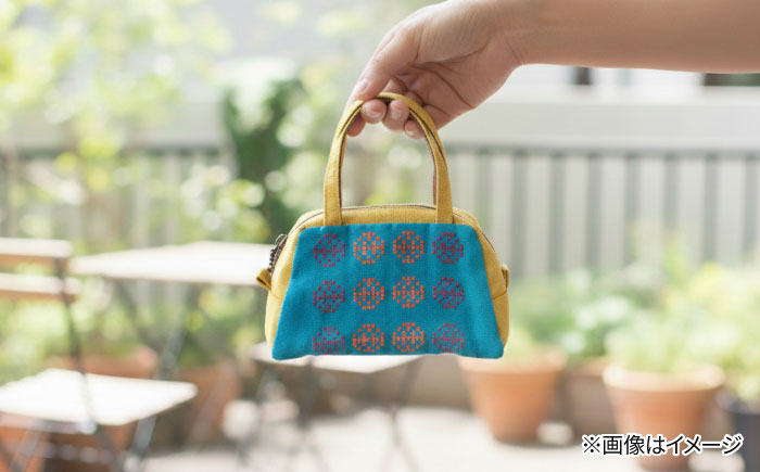 経浮花織 ランチポーチ 瓢虫柄 (黄色・青緑系織物) ハンドバッグ 手提げバッグ 小さめ おしゃれ レディース 沖縄市 / FABRIC SHOP MINAMI [BCCS001-02]