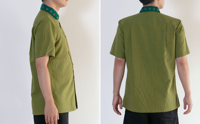 サマーシャツ（ティーグリーン / メンズ）琉球織物 経浮花織入り メンズ ファッション フォーマル カジュアル 冠婚葬祭 / 沖縄市 FABRIC SHOP MINAMI [BCCS012]