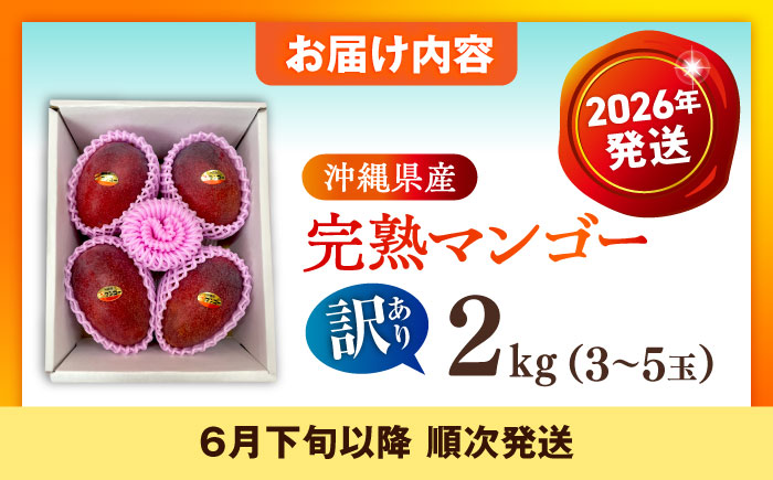 【優秀賞受賞】沖縄県産 完熟マンゴー 訳アリ 2kg (3〜5玉) マンゴー 沖縄 果物 フルーツ ギフト 沖縄市 / MAIFARM [BCAN004]
